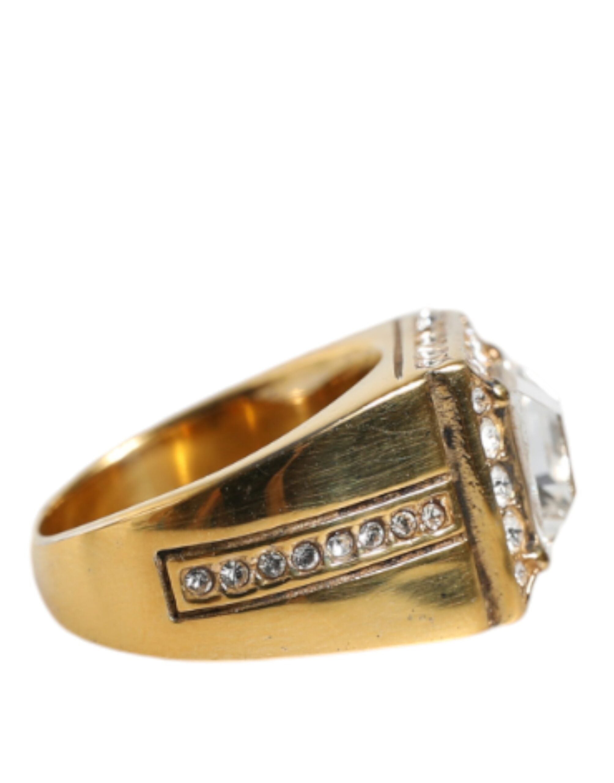 Dolce &amp; Gabbana Gold Plated 925 Silver Clear Crystal Ring