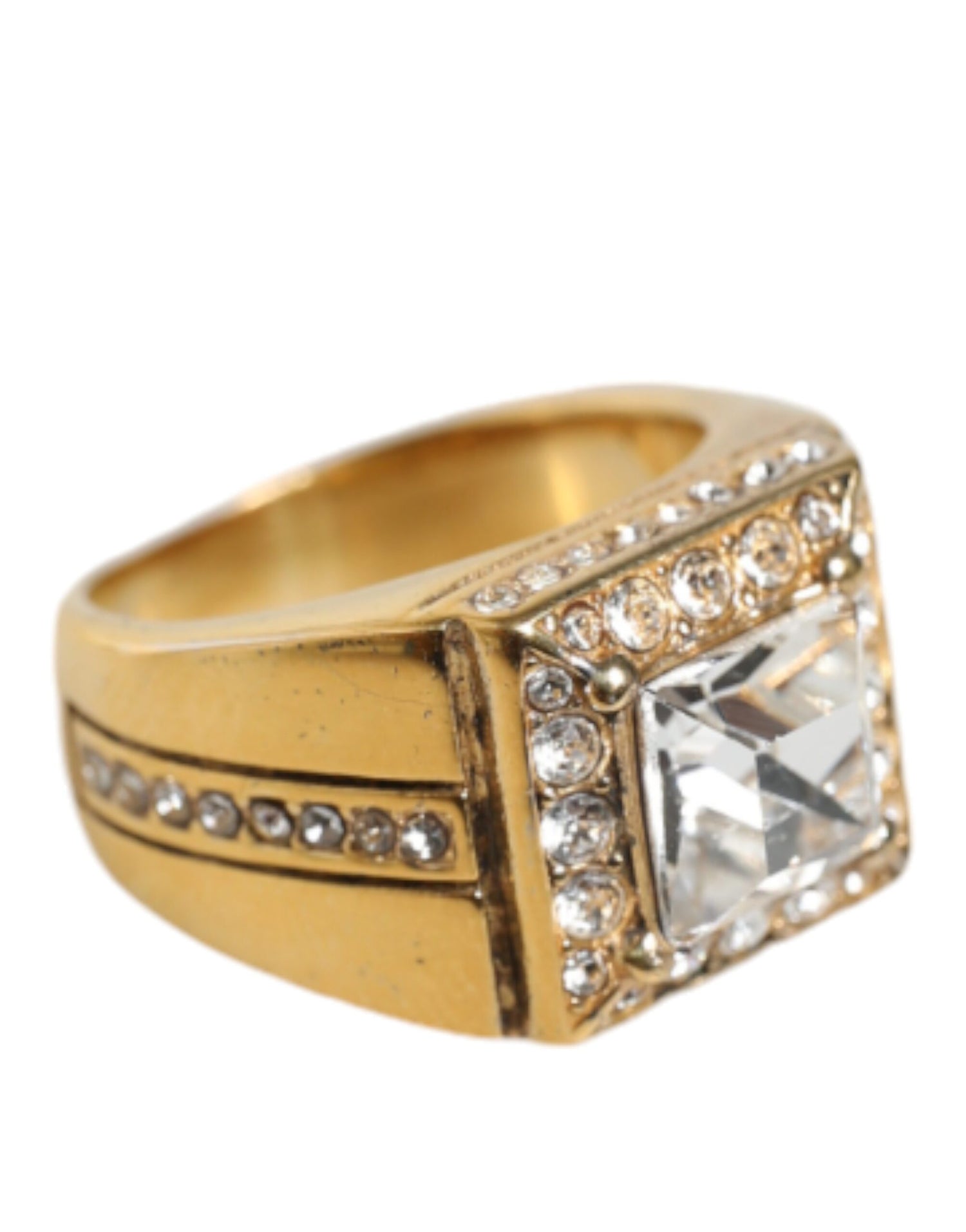 Dolce &amp; Gabbana Gold Plated 925 Silver Clear Crystal Ring