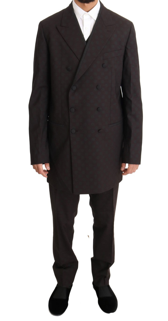 Dolce &amp; Gabbana Elegant Bordeaux Polka Dot Wool Suit