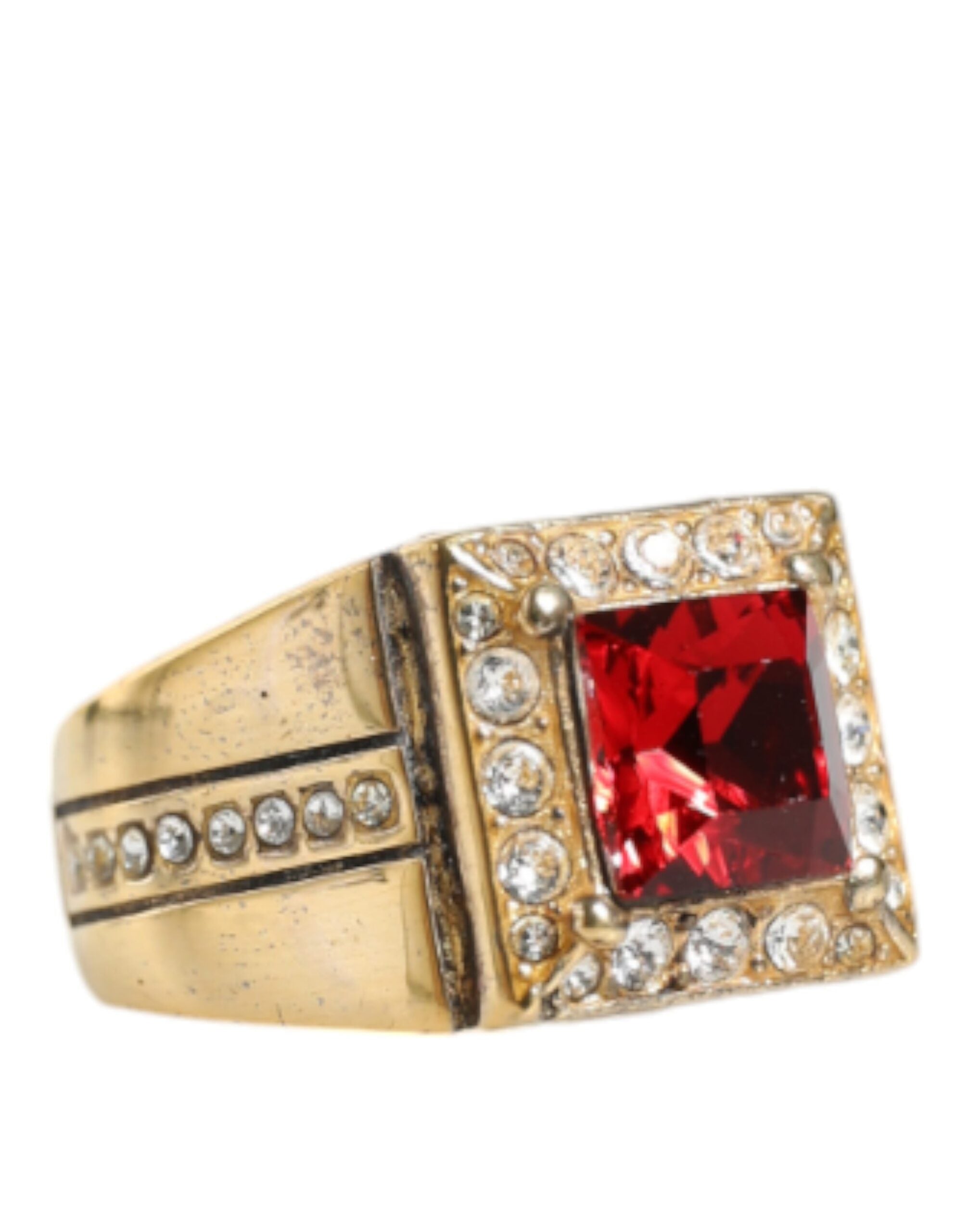 Dolce &amp; Gabbana Gold Plated 925 Silver Red Crystal Ring