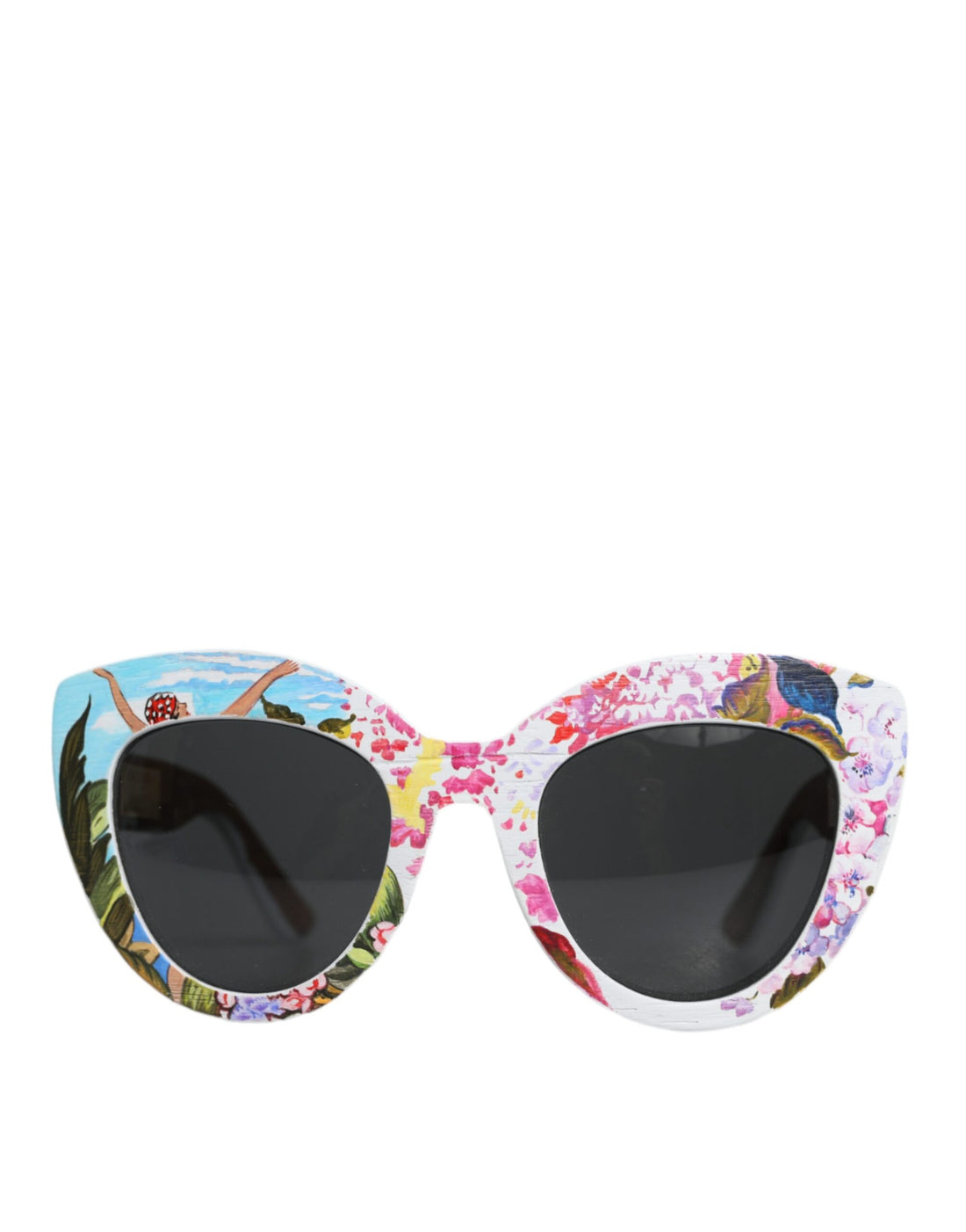 Dolce &amp; Gabbana Multicolor Wood Crystal Brass Frame Floral Hand Paint Sunglasses