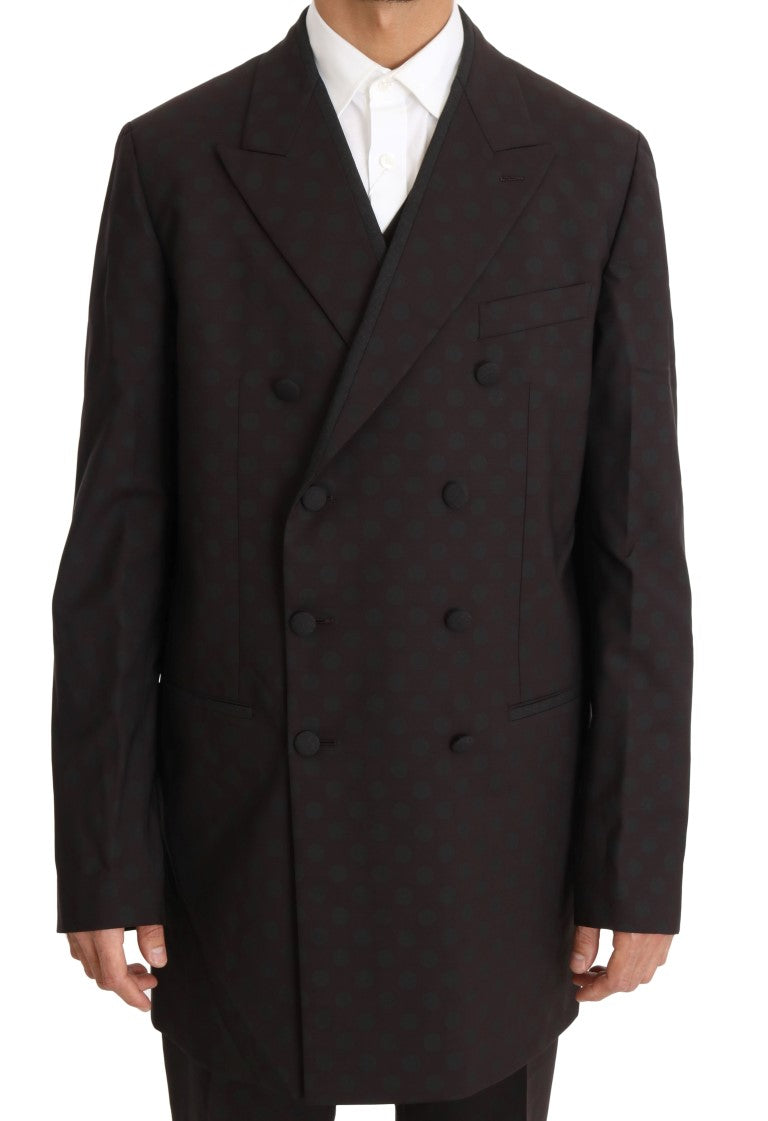 Dolce &amp; Gabbana Elegant Bordeaux Polka Dot Wool Suit