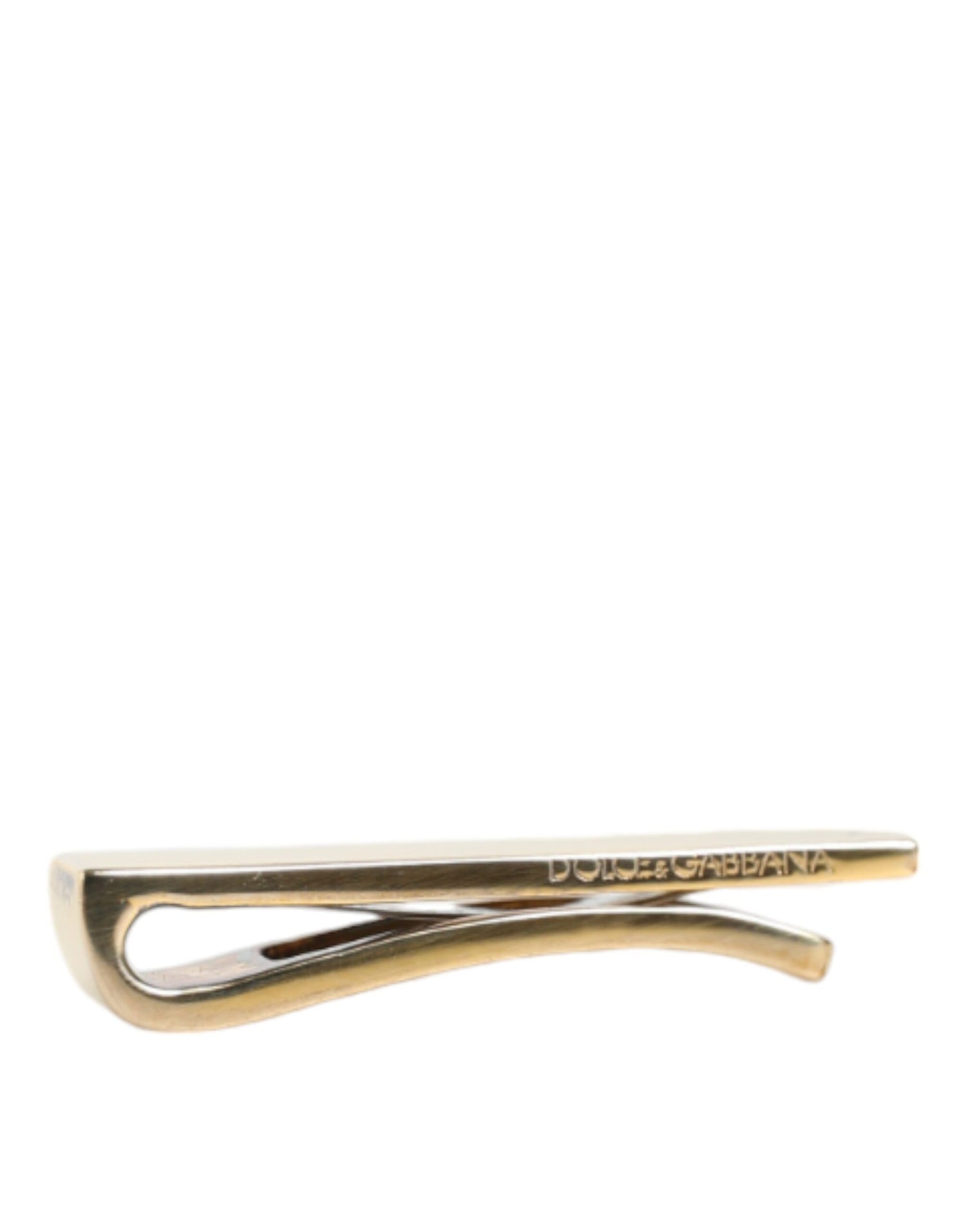 Dolce &amp; Gabbana Gold Tone Brass Logo Branded Men Tie Clip Bar