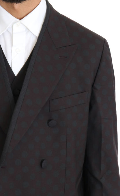 Dolce &amp; Gabbana Elegant Bordeaux Polka Dot Wool Suit