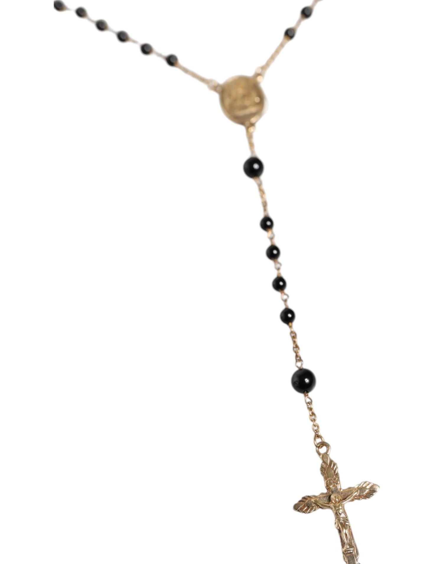 Dolce &amp; Gabbana Gold Sterling Silver Black Beaded Rosary Chain Necklace