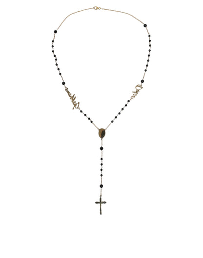 Dolce &amp; Gabbana Gold Sterling Silver Black Beaded Rosary Chain Necklace