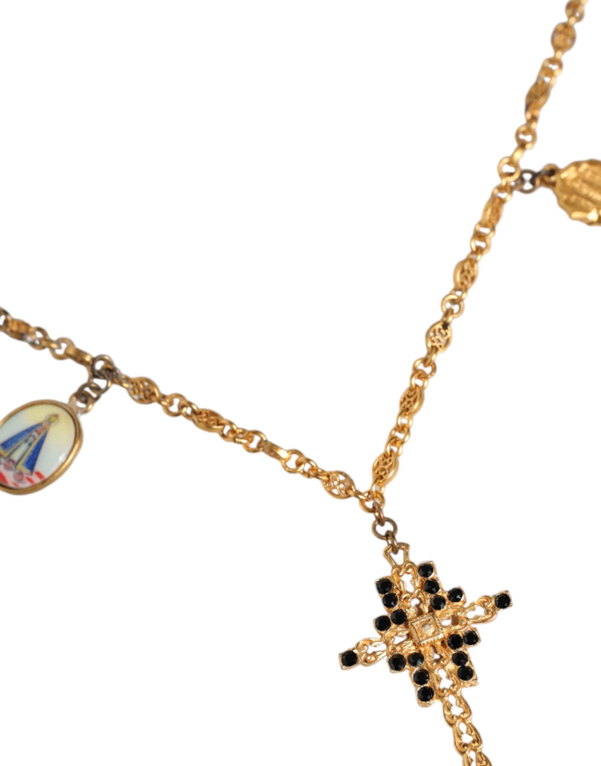 Dolce &amp; Gabbana Gold Tone Brass Chain Religious Cross Pendant Necklace