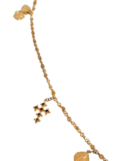 Dolce &amp; Gabbana Gold Tone Brass Chain Religious Cross Pendant Necklace