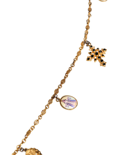 Dolce &amp; Gabbana Gold Tone Brass Chain Religious Cross Pendant Necklace