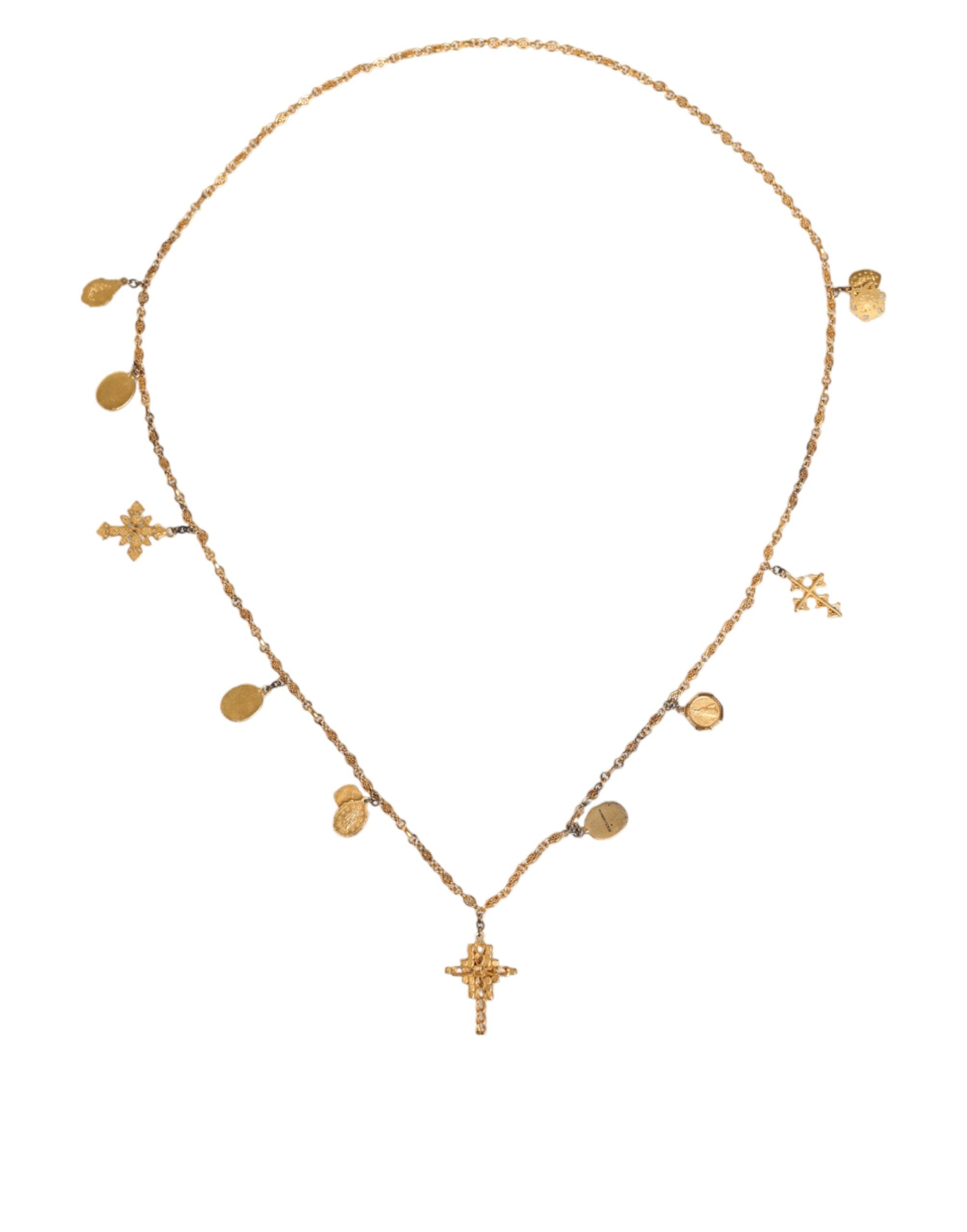 Dolce &amp; Gabbana Gold Tone Brass Chain Religious Cross Pendant Necklace