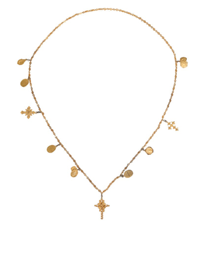 Dolce &amp; Gabbana Gold Tone Brass Chain Religious Cross Pendant Necklace