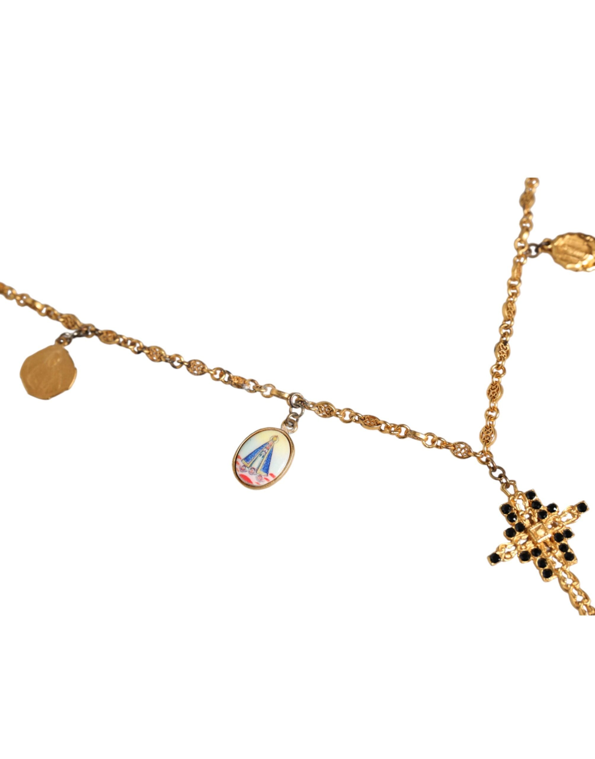 Dolce &amp; Gabbana Gold Tone Brass Chain Religious Cross Pendant Necklace