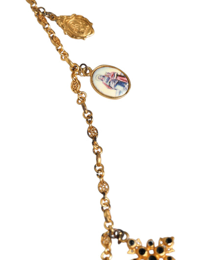 Dolce &amp; Gabbana Gold Tone Brass Chain Religious Cross Pendant Necklace