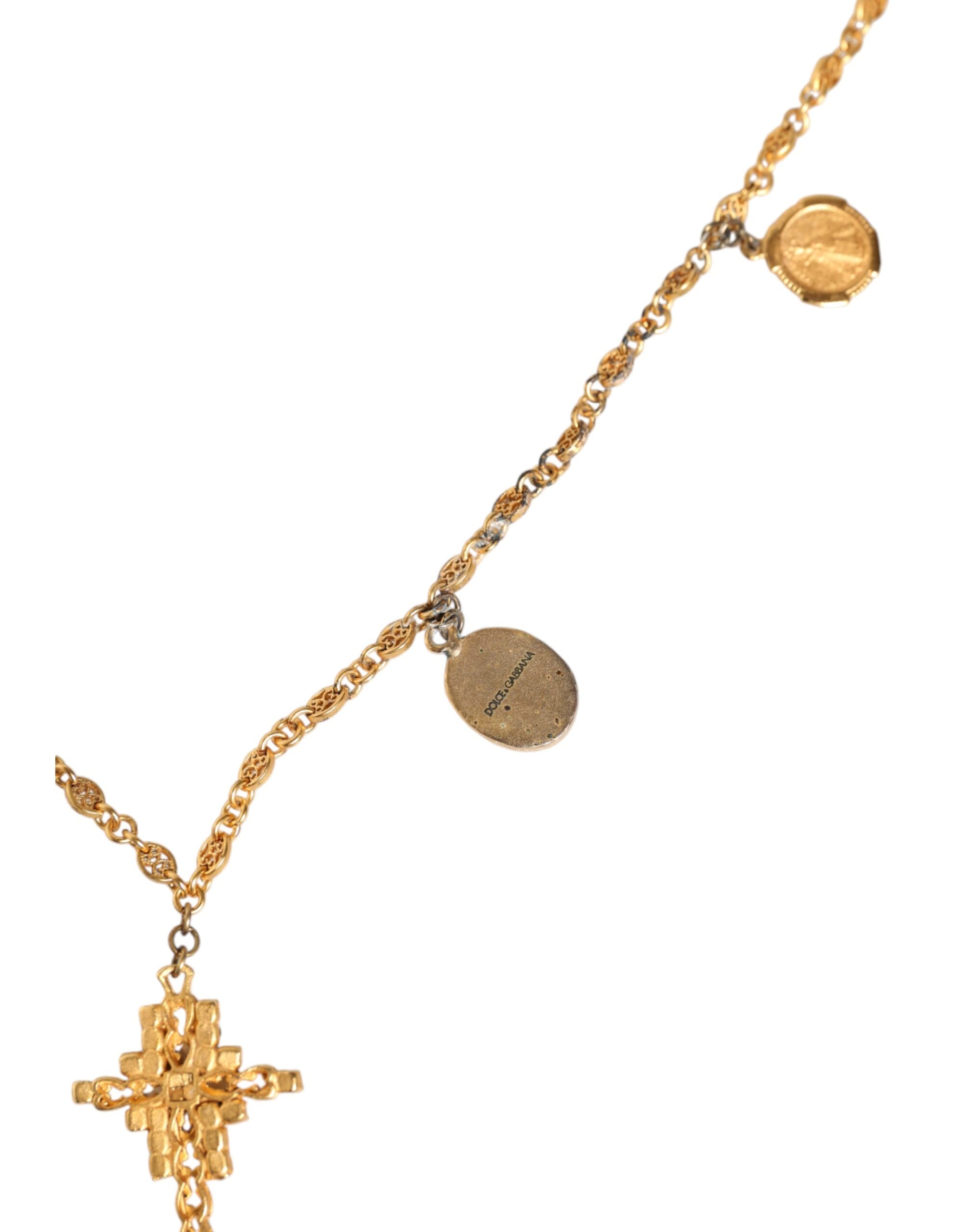 Dolce &amp; Gabbana Gold Tone Brass Chain Religious Cross Pendant Necklace