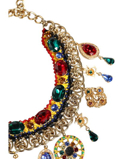 Dolce &amp; Gabbana Gold Brass Chain Majolica Embellished Chocker Necklace