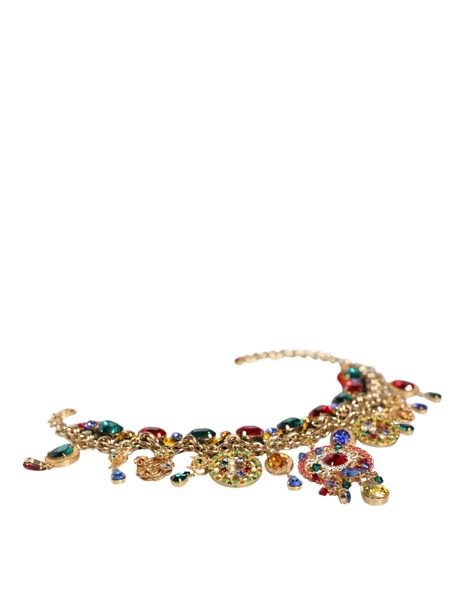 Dolce &amp; Gabbana Gold Brass Chain Majolica Embellished Chocker Necklace