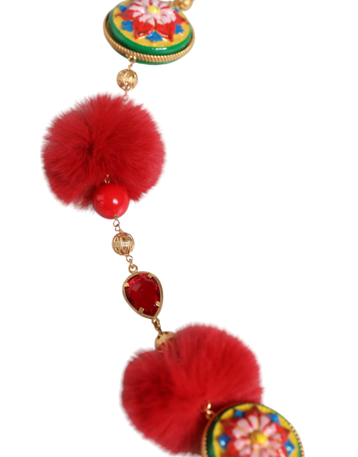 Dolce &amp; Gabbana Gold Brass Red Fur Crystal Waist Torero Belt