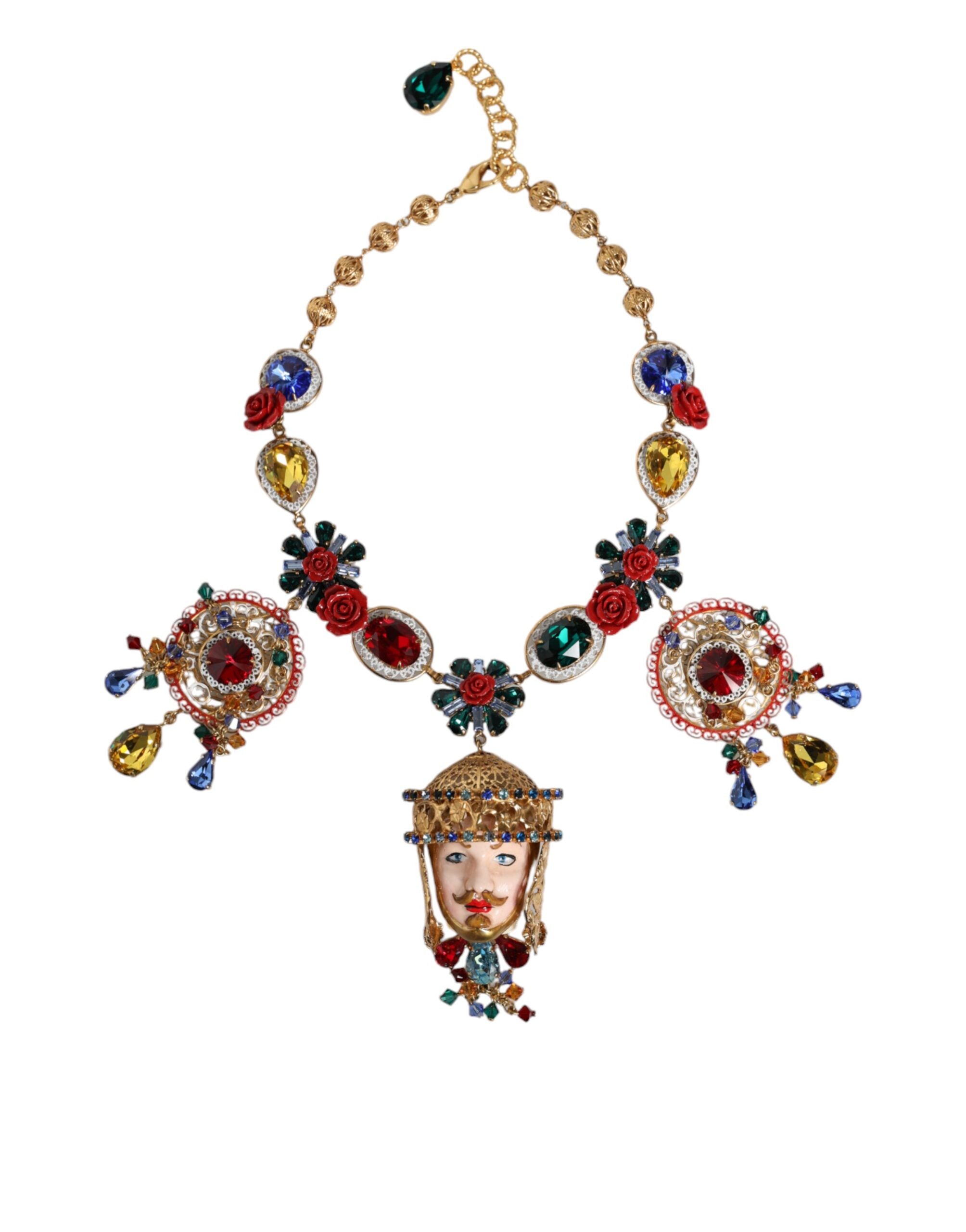 Dolce &amp; Gabbana Gold Tone Brass Embellished Ball Chain Statement Necklace