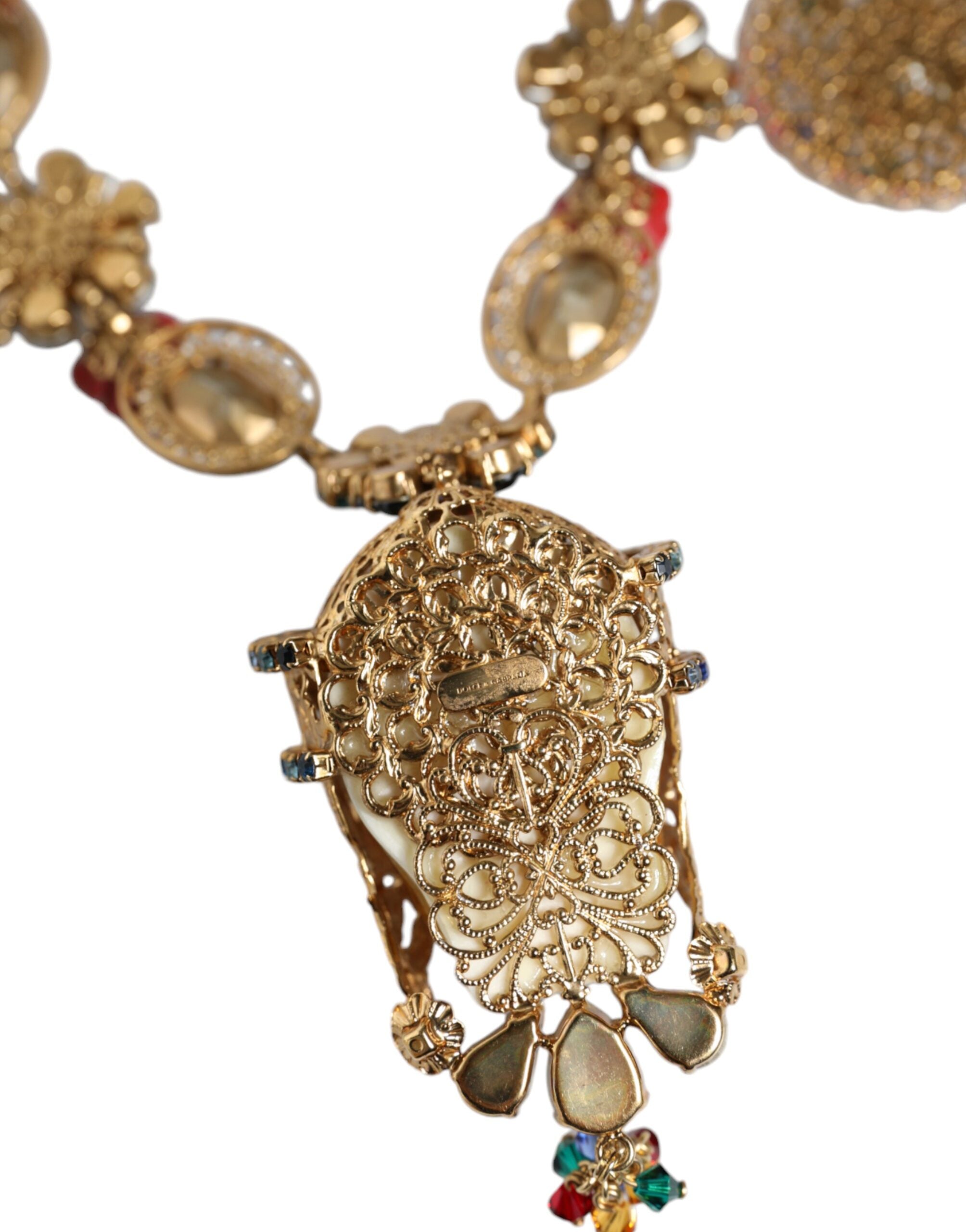 Dolce &amp; Gabbana Gold Tone Brass Embellished Ball Chain Statement Necklace