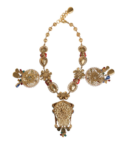 Dolce &amp; Gabbana Gold Tone Brass Embellished Ball Chain Statement Necklace