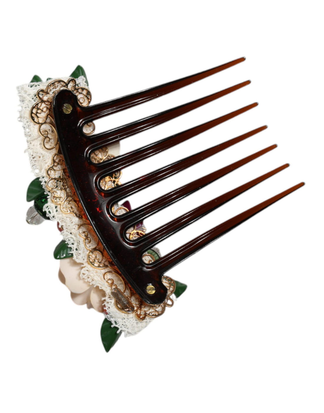 Dolce &amp; Gabbana Brown Plastic Crystal Floral Women Hair Comb