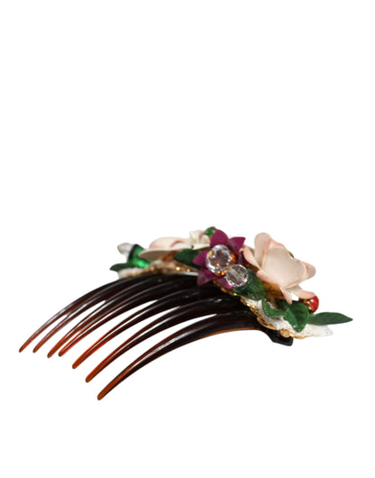 Dolce &amp; Gabbana Brown Plastic Crystal Floral Women Hair Comb