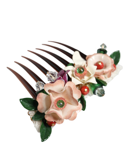 Dolce &amp; Gabbana Brown Plastic Crystal Floral Women Hair Comb