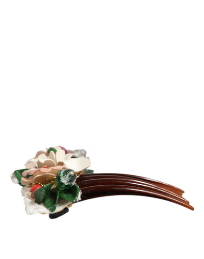 Dolce &amp; Gabbana Brown Plastic Crystal Floral Women Hair Comb