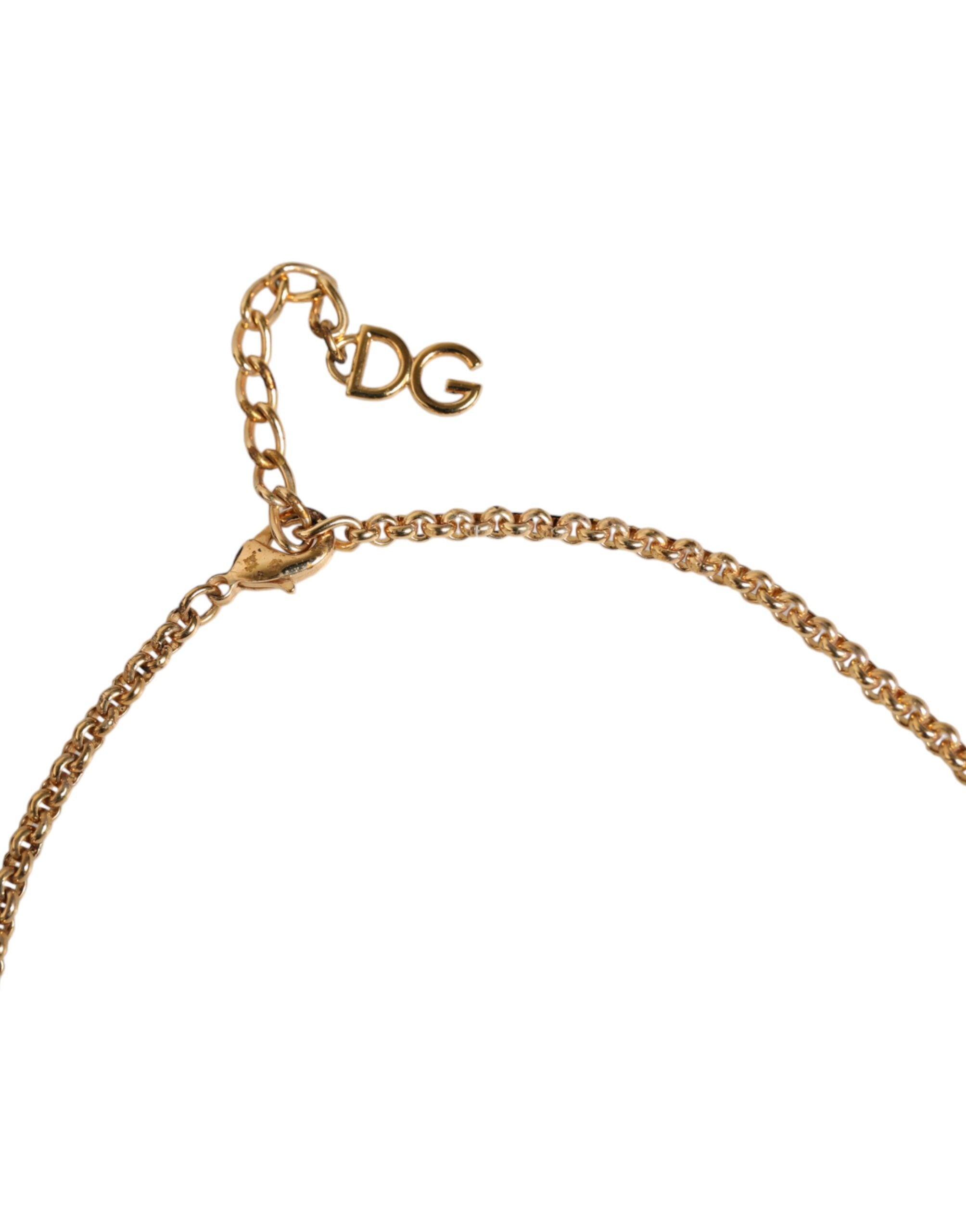 Dolce &amp; Gabbana Gold Brass Leopard Flower Embellished Statement Necklace