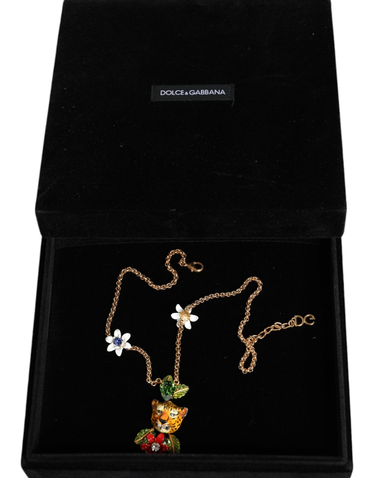 Dolce &amp; Gabbana Gold Brass Leopard Flower Embellished Statement Necklace