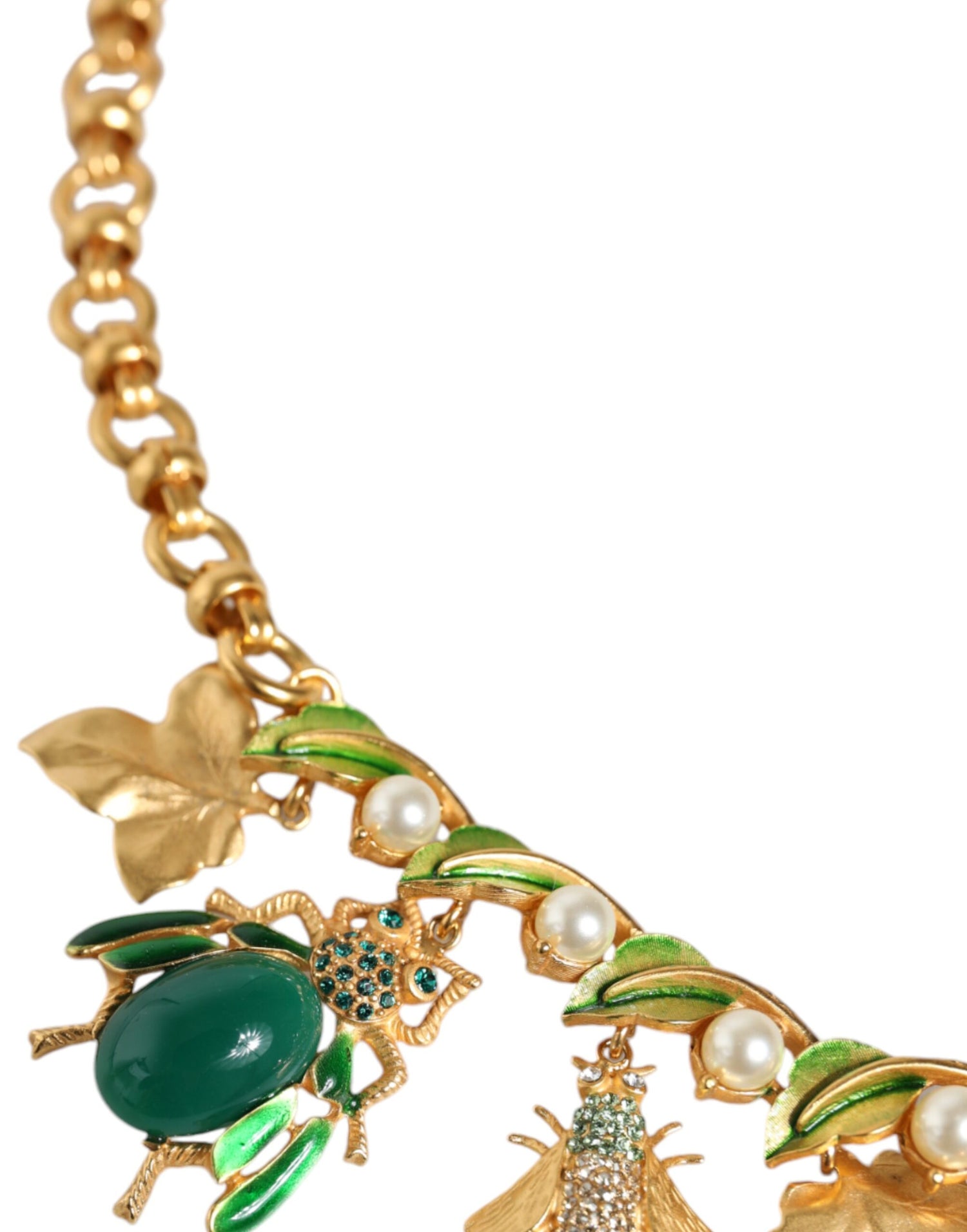 Dolce &amp; Gabbana Gold Brass Crystal Bug Charm Pendant Statement Necklace