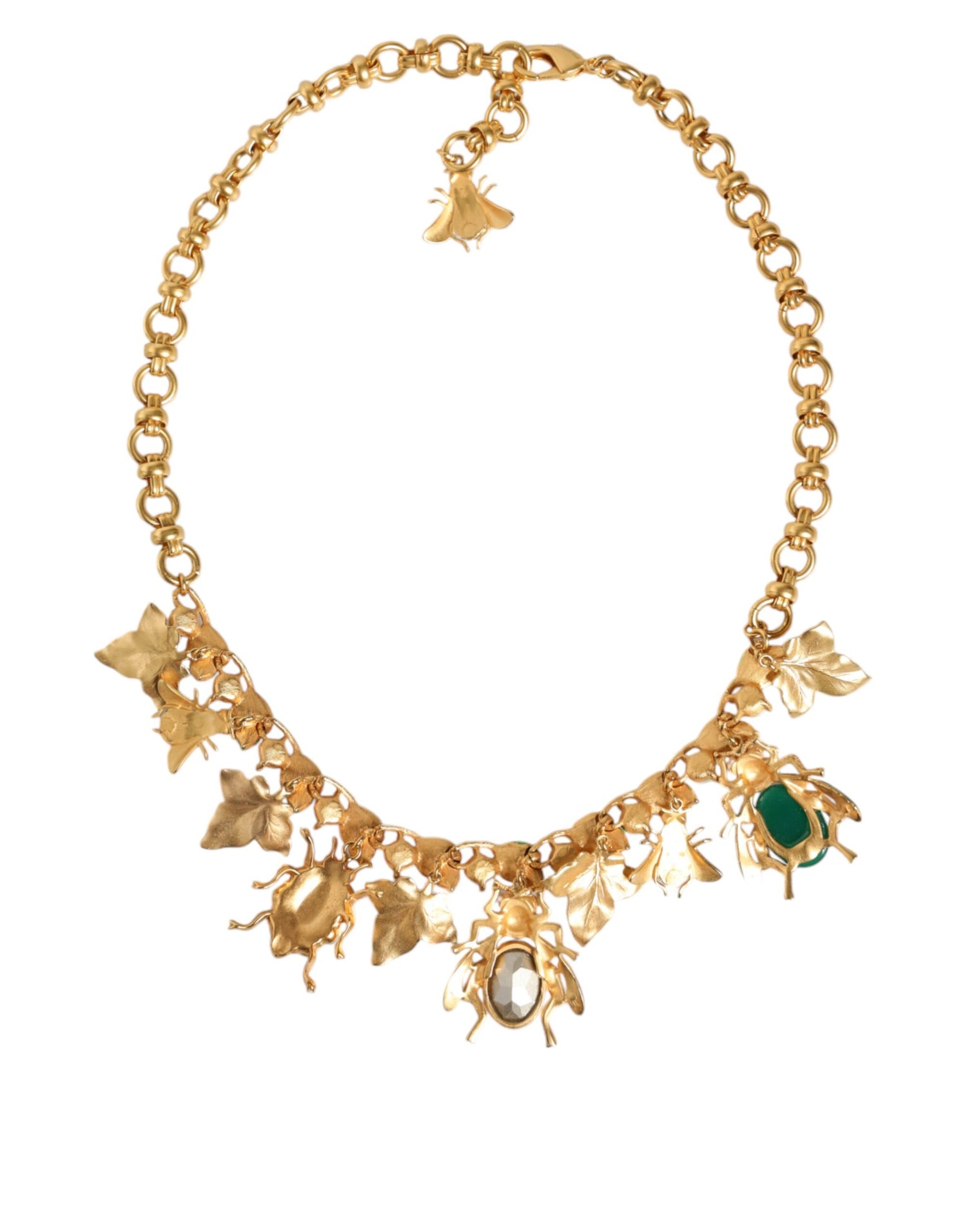 Dolce &amp; Gabbana Gold Brass Crystal Bug Charm Pendant Statement Necklace