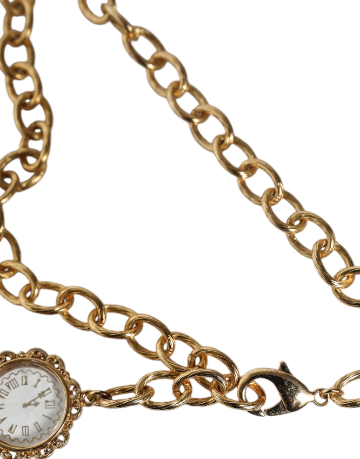 Dolce &amp; Gabbana Gold Chain Brass Crystal Clock Statement Necklace