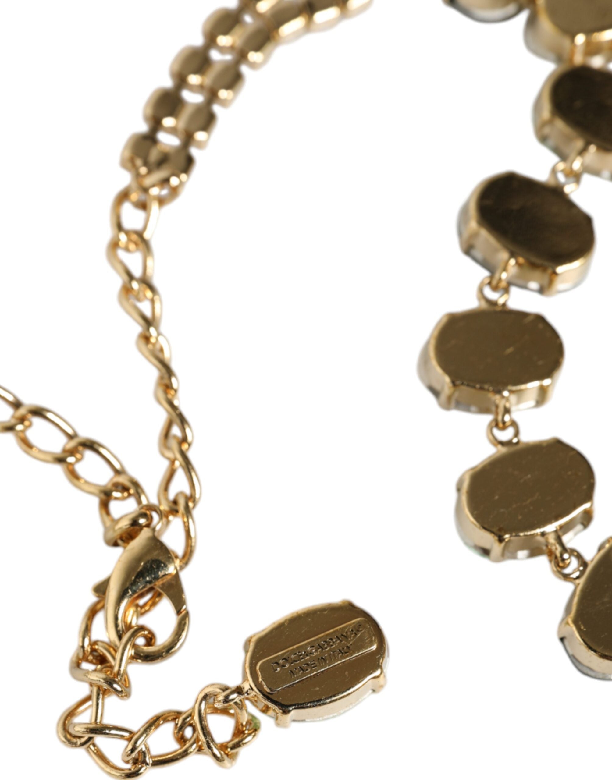 Dolce &amp; Gabbana Gold Brass Link Chain Rose Petal Crystal Embellished Necklace