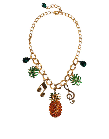 Dolce &amp; Gabbana Gold Tone Brass Chain Pineapple Crystal Musical Necklace