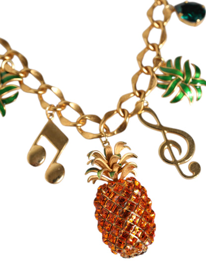 Dolce &amp; Gabbana Gold Tone Brass Chain Pineapple Crystal Musical Necklace