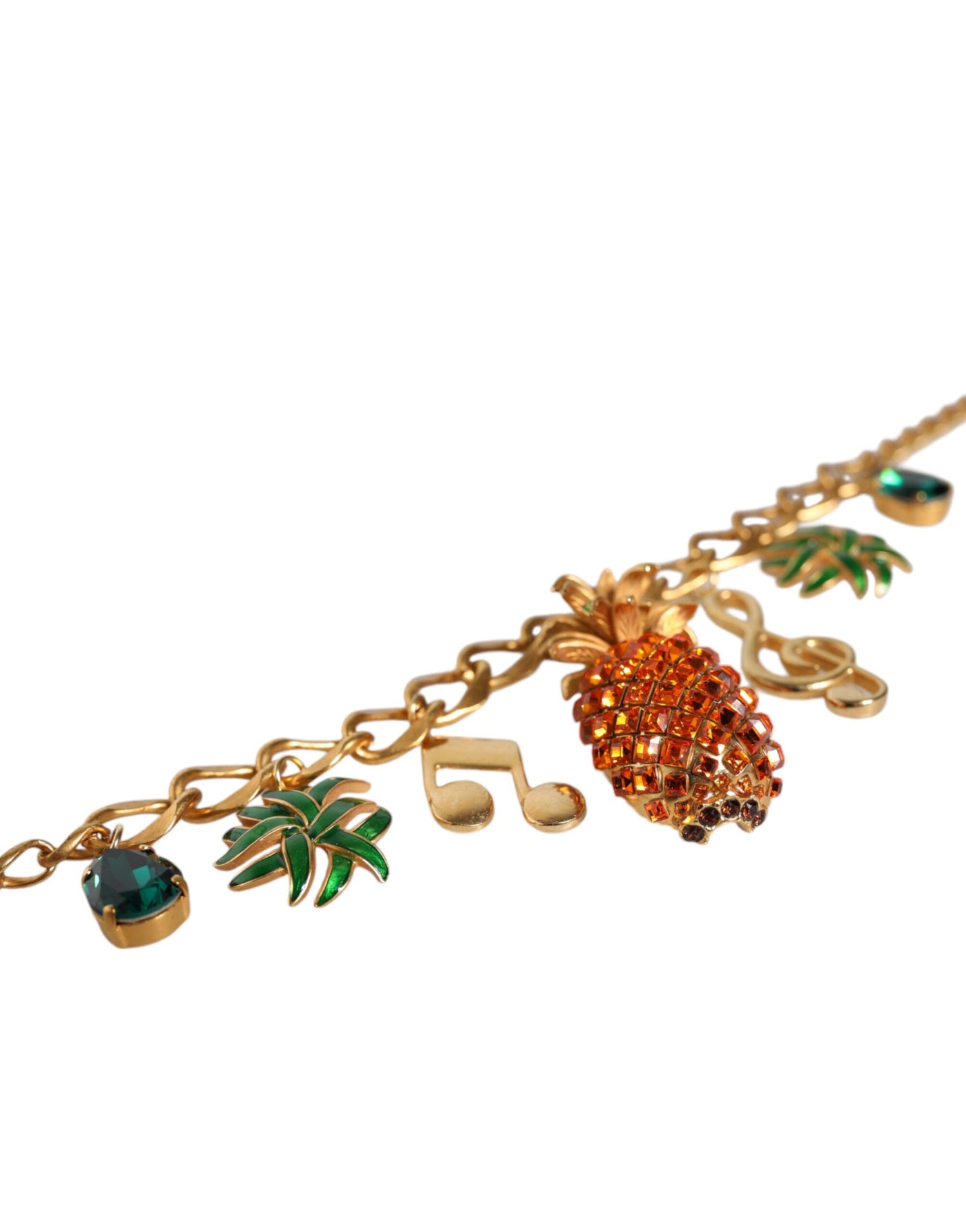 Dolce &amp; Gabbana Gold Tone Brass Chain Pineapple Crystal Musical Necklace