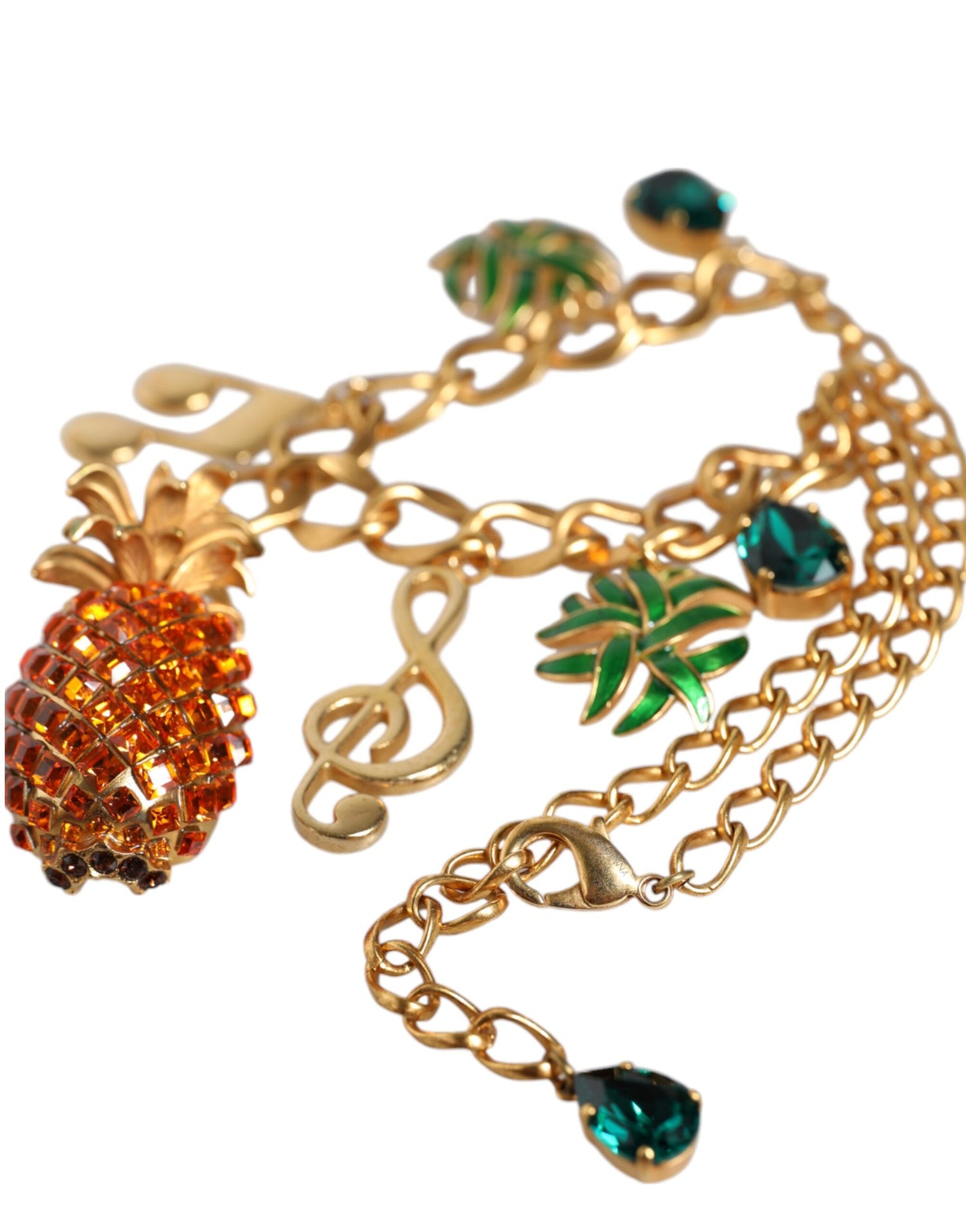 Dolce &amp; Gabbana Gold Tone Brass Chain Pineapple Crystal Musical Necklace