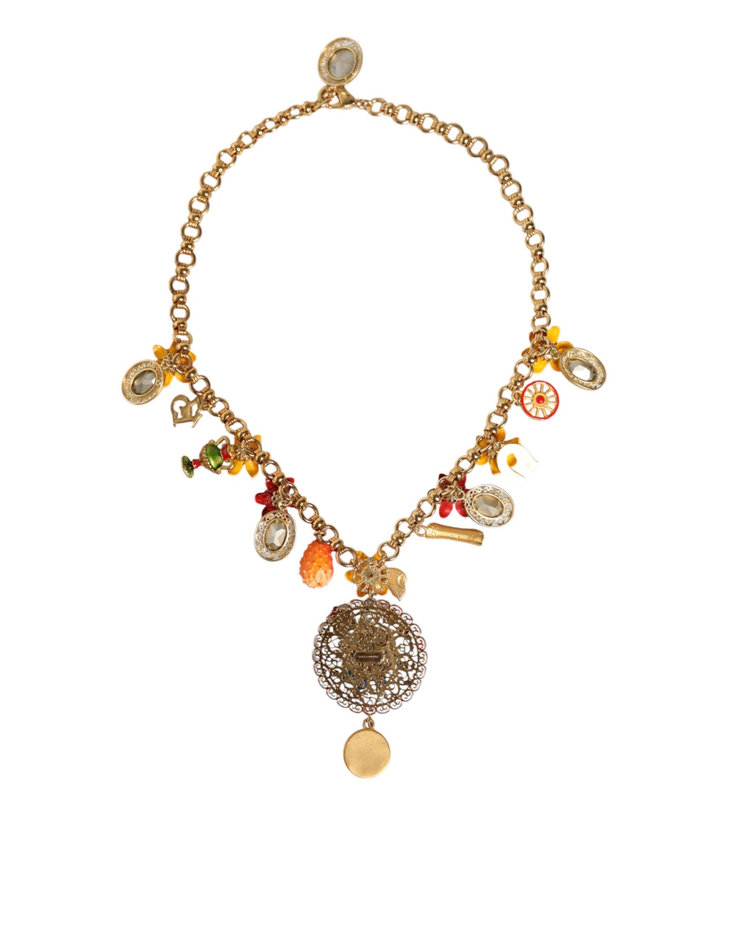 Dolce &amp; Gabbana Gold Tone Brass Chain Embellished Statement Necklace