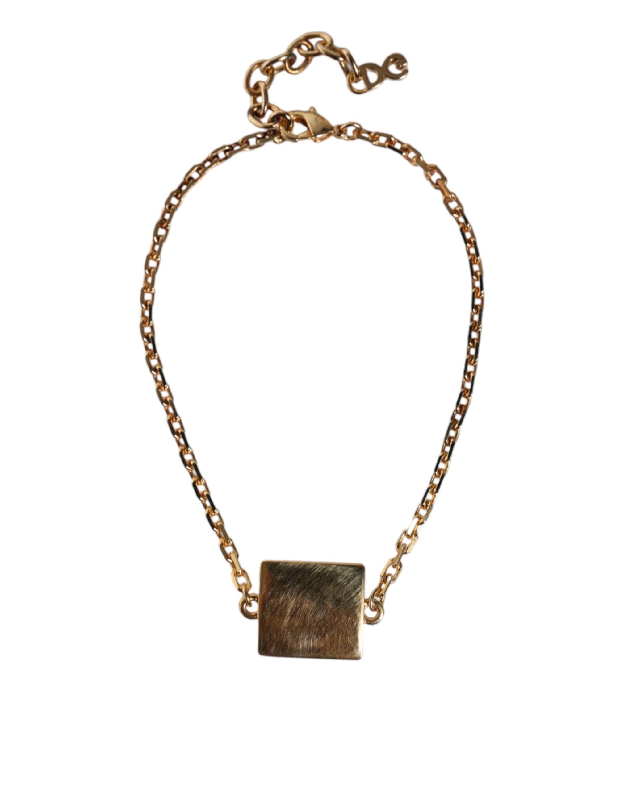 Dolce &amp; Gabbana Gold Brass Chain Logo Sicily Pendant Bracelet