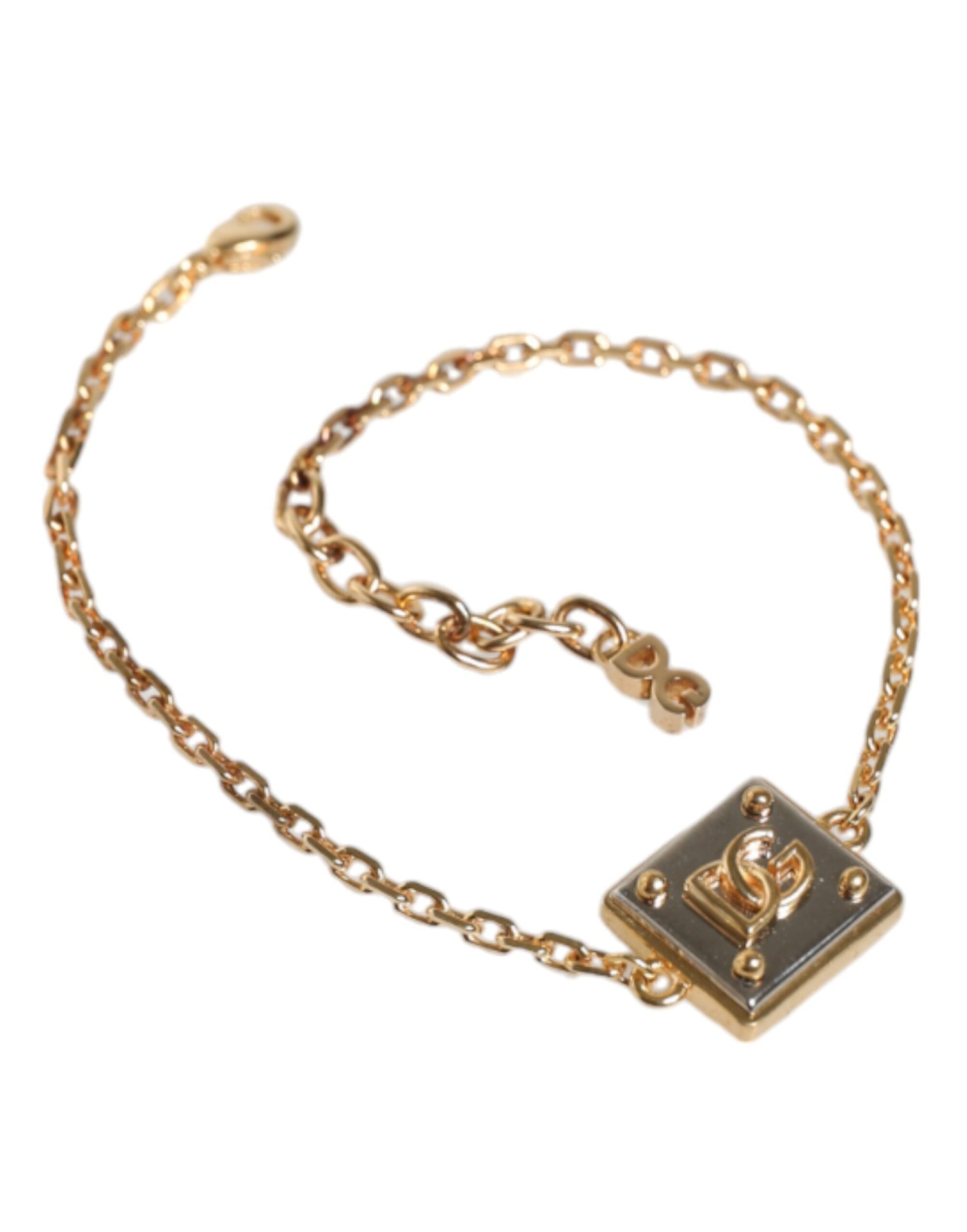 Dolce &amp; Gabbana Gold Brass Chain Logo Sicily Pendant Bracelet