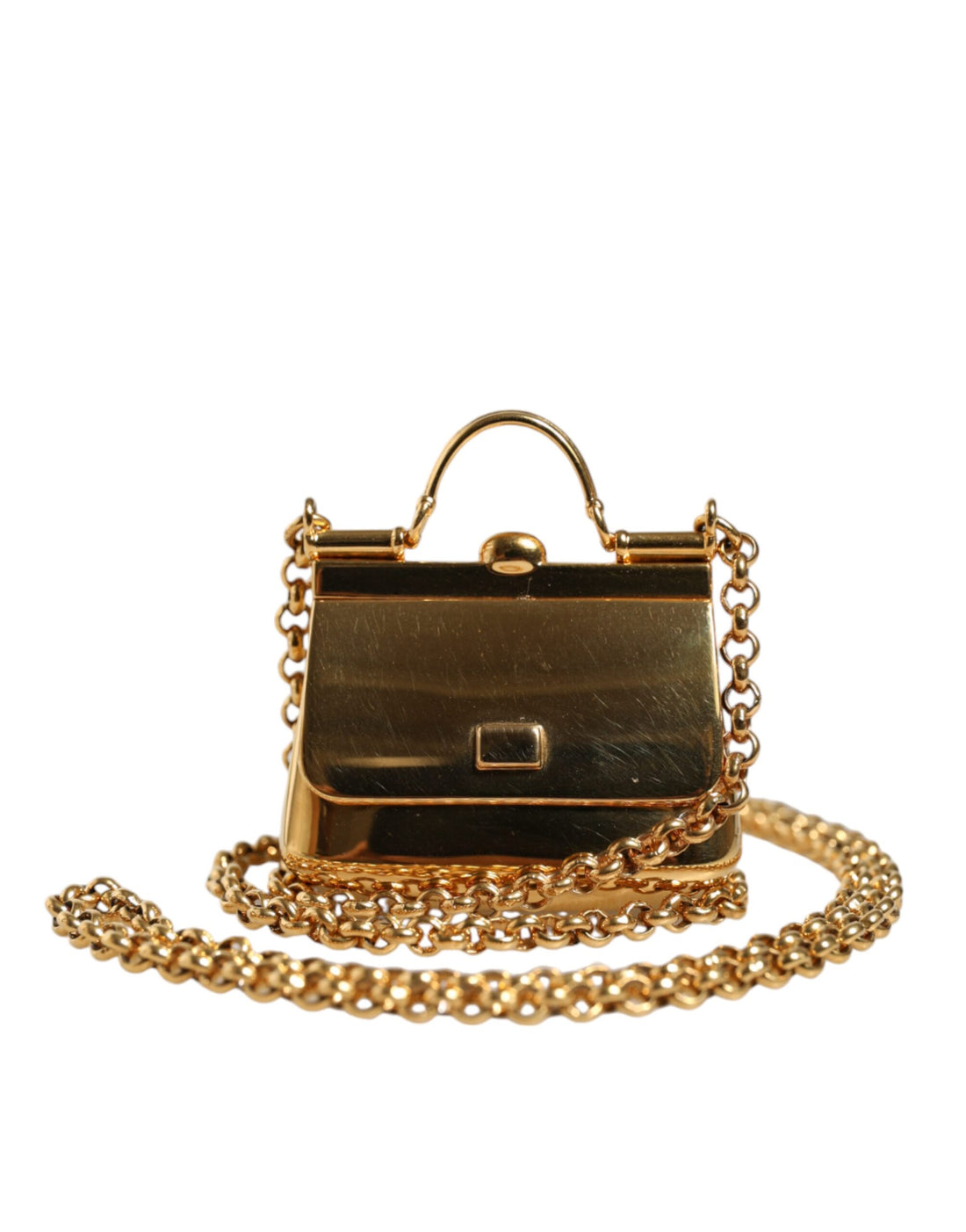 Dolce &amp; Gabbana Gold Brass Chain Sicily Micro Bag Pendant Necklace