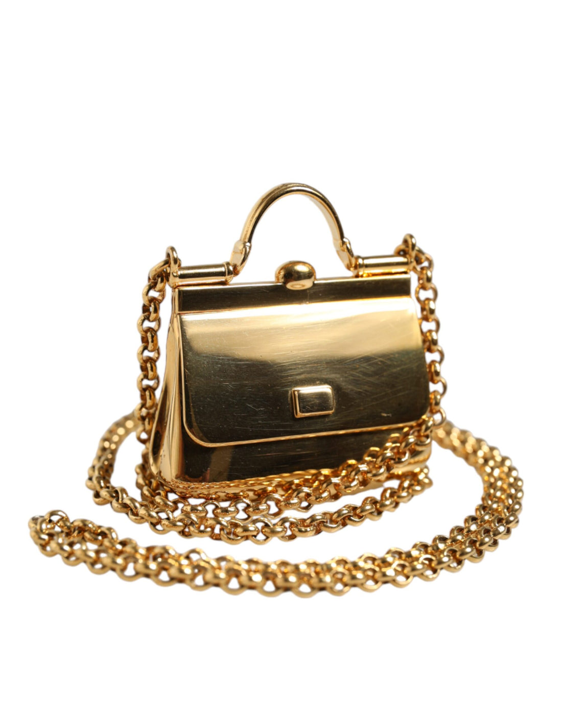 Dolce &amp; Gabbana Gold Brass Chain Sicily Micro Bag Pendant Necklace