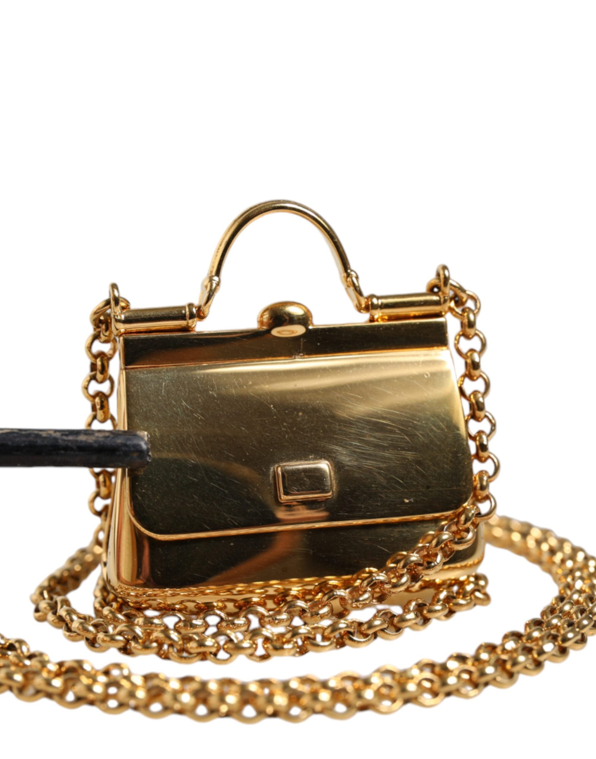 Dolce &amp; Gabbana Gold Brass Chain Sicily Micro Bag Pendant Necklace