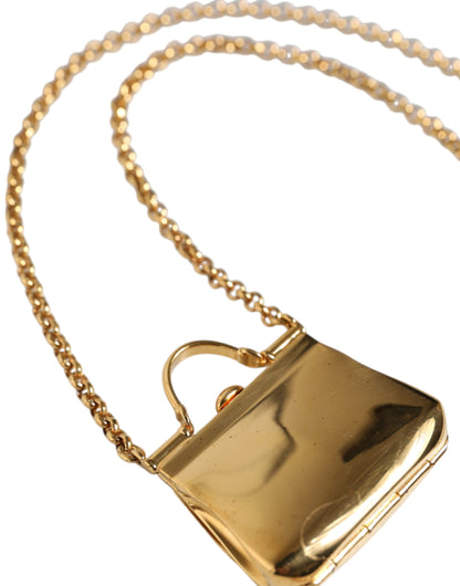 Dolce &amp; Gabbana Gold Brass Chain Sicily Micro Bag Pendant Necklace