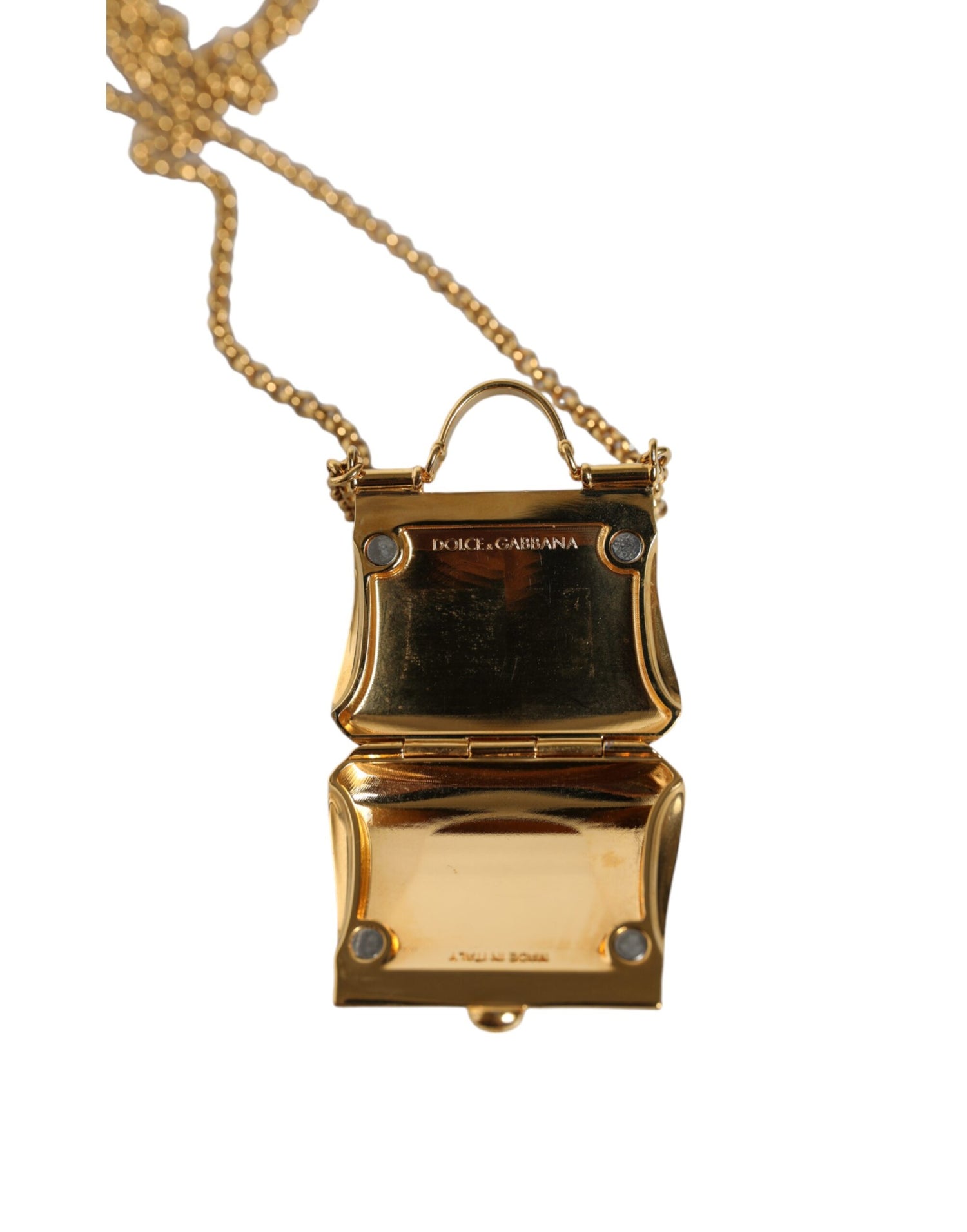 Dolce &amp; Gabbana Gold Brass Chain Sicily Micro Bag Pendant Necklace