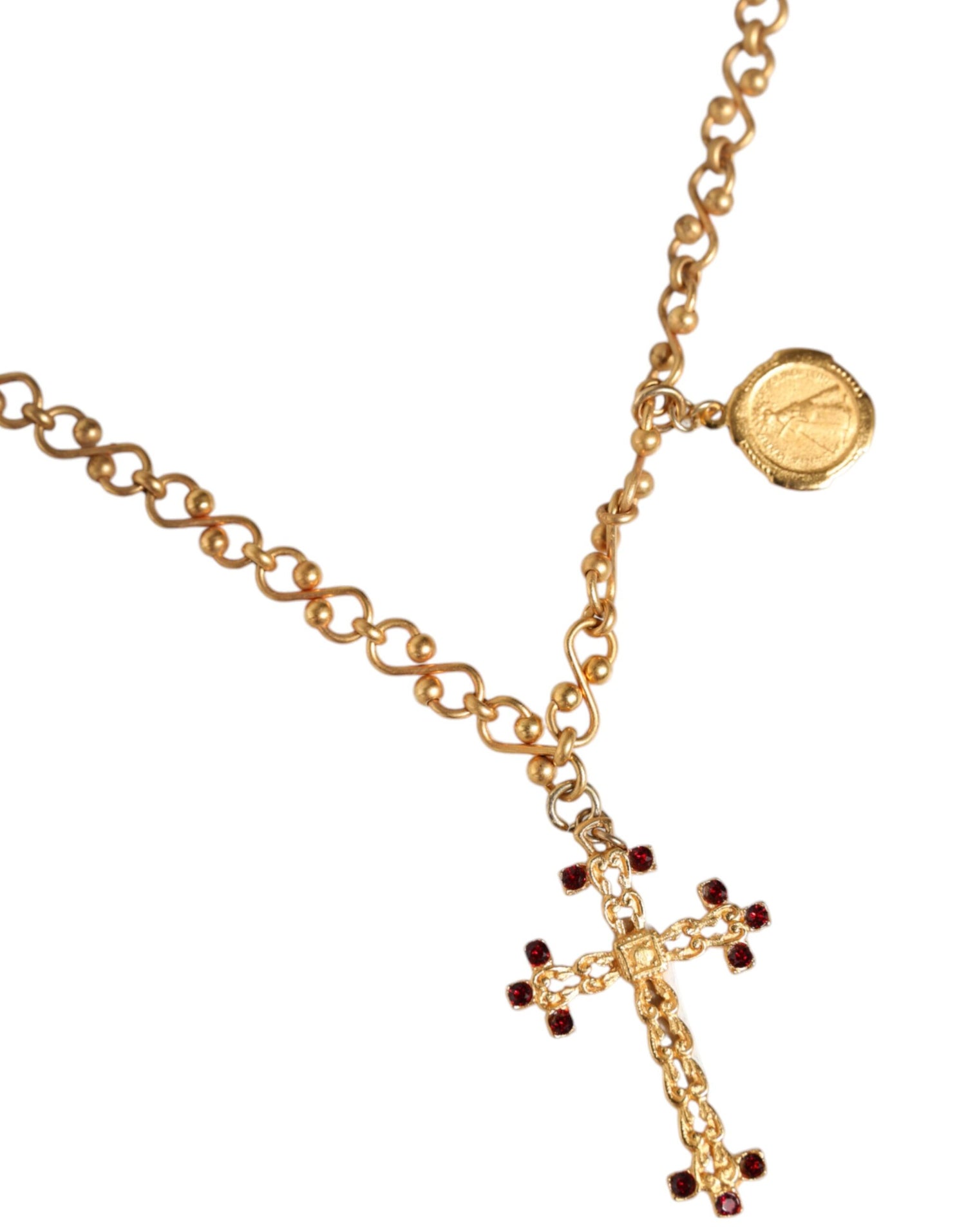 Dolce &amp; Gabbana Gold Tone Brass Chain Religious Cross Pendant Necklace