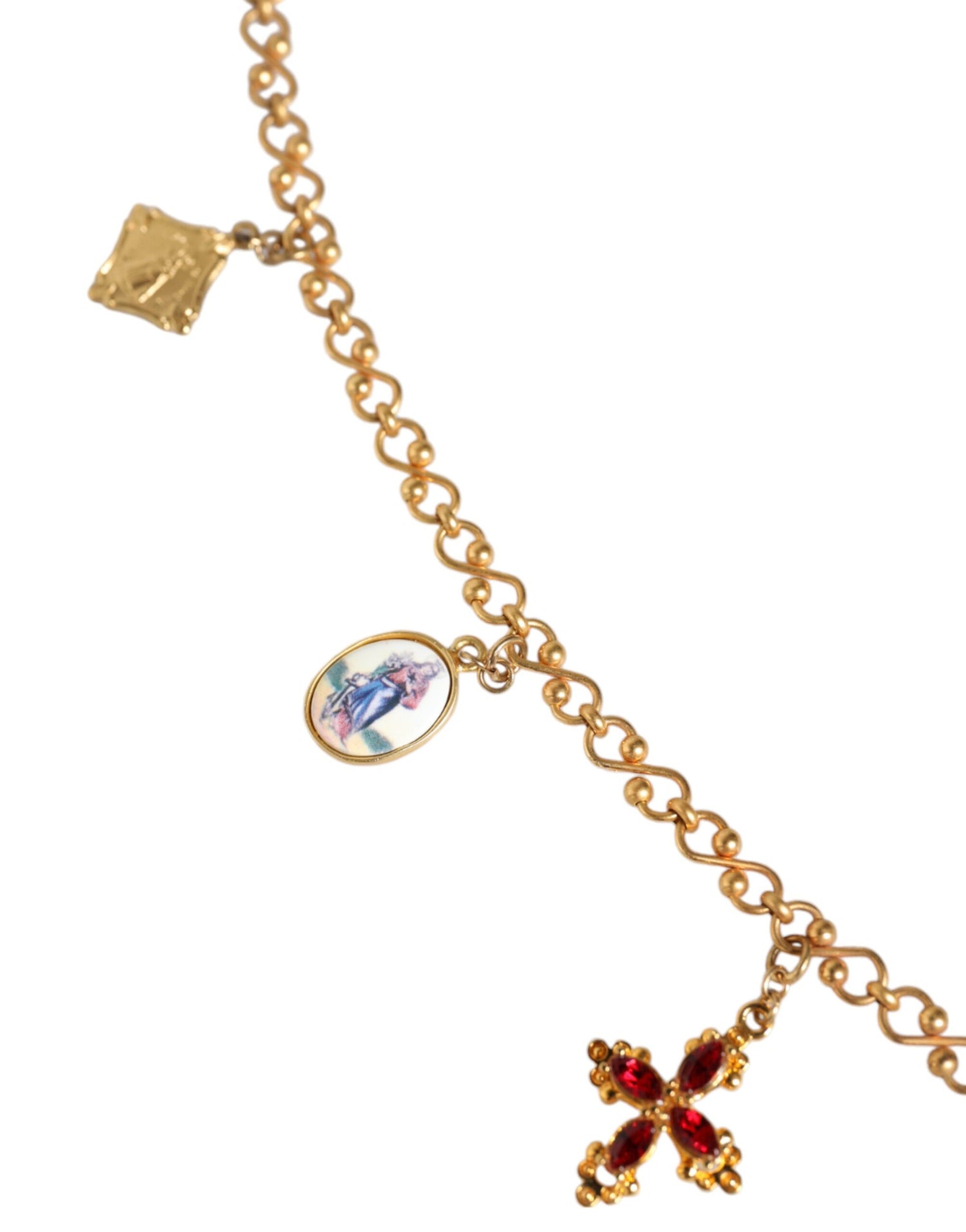 Dolce &amp; Gabbana Gold Tone Brass Chain Religious Cross Pendant Necklace