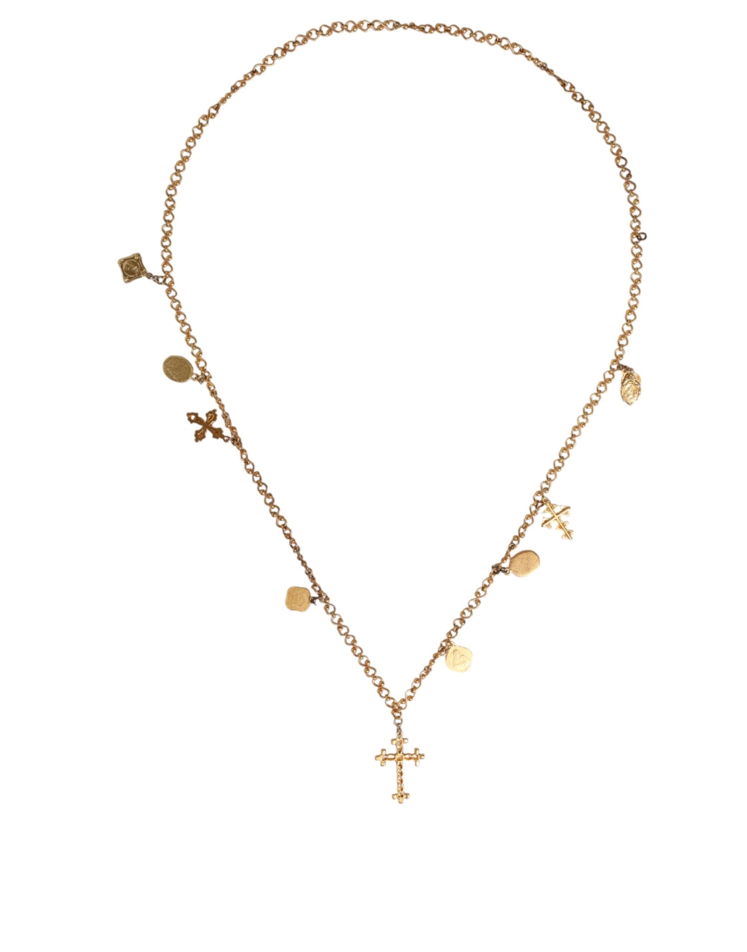 Dolce &amp; Gabbana Gold Tone Brass Chain Religious Cross Pendant Necklace