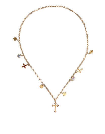 Dolce &amp; Gabbana Gold Tone Brass Chain Religious Cross Pendant Necklace